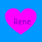 Four pink heart shapes on a blue background, each containing the text 'Rene' in purple pixelated font.
