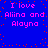 Blue background with pink text reading "I love Aliina and Alayna" repeated four times, surrounded by scattered red dots.