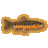 Pixelated fish icon with brown and orange body, dark stripes, and yellow border on gray background.