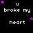 Pixelated text 'u broke my heart' repeated in a with pink and purple stars on black background, some frames show star movement