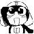 Pixelated black-and-white cartoon character with large eyes, open mouth, and long hair in a static single-frame icon.