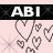 Animated contact sheet showing two frames of a buddy icon with pink background, black banner containing 'ABI' text, and pixelated heart shapes in gray tones.