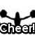 Black silhouette cheerleader with pom-poms in a split pose, white text 'Cheer!' overlaid on left side of image.