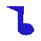 Blue musical note icon in various 3D orientations with subtle shading variations across four of pixelated frames