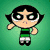 Four pixelated cartoon character poses on green background with pink text at bottom.
