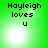 Green background with pixelated text 'Hayleigh loves u' and a white light effect that shifts position across frames.