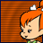 A 5x5 contact sheet of animated frames showing a cartoon character with orange hair and green shirt against an orange striped background, each frame labeled "Pebbles" in white text.