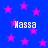 Blue background with pink stars and white pixelated text reading "Hassa" in four locations.