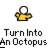 Animated contact sheet showing a yellow cartoon character transforming into an octopus with repeated text "Turn Into An Octopus" across frames.