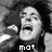 Black-and-white pixelated image of a person with dark hair lying down, mouth open in a scream, hands near head, with text overlays reading 'mat', 'devine', and 'xo<3' across three sections.