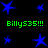 Blue star shapes and green text reading "Billys35!!!" appear on a black background in multiple arrangements.