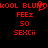 Red pixelated text on black background with mirrored text and repeated elements.