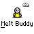 Animated contact sheet showing 19 frames of a yellow stick figure melting into a puddle on gray background with repeated "Melt Buddy" text labels.
