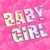 Pixelated text reading "BABY GIRL" in light pastel colors on a pink background with a subtle gradient effect.