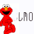 A 2x2 contact sheet of four animated frames showing a red Sesame Street character with an orange nose and white eyes, each frame paired with partial text that changes across the sequence.