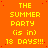 Bright orange background with yellow pixelated text repeating 'THE SUMMER PARTY (is in) 18 DAYS!!!' in a pattern, with a solid gray rectangle in the bottom-right corner