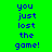 Blue pixelated text on a bright green background reads 'you just lost the game!' in two identical vertical
