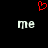 Red pixelated heart symbol above two white 'me' text elements on black background.