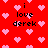 Red background with pink pixelated hearts and repeated black text 'i love derek' in a pattern
