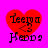 Red heart-shaped icon with black text 'Teeya' and 'Hanna' on bright pink background, showing pixelated animation changes