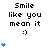 Pixelated text "Smile like you mean it :)" above a vertical stack of blue hearts, with the heart count increasing across frames.