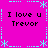 A static pixel art image with a bright pink background, light blue decorative borders, and repeated text "I love u Trevor" in black font.
