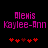 Pixelated text 'Alemis Kaylee-Ann' in magenta appears above red heart symbols on a black background, with heart positions shifting between frames.