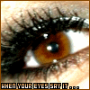 A close-up of a brown eye with long black eyelashes, showing a white sparkle effect in the upper-left corner of the eye in two