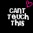 Pixelated text 'CAN'T TOUCH THIS' in white block letters on black background with a pink heart symbol above the left side.