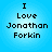 Four identical pixelated text on a blue gradient background, each displaying "I Love Jonathan Forkin" in black block letters