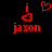 Red pixelated text and symbols on black background: 'i' above a heart symbol, with 'jaxon' below.