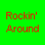 Green background with red text reading 'Rockin' Around the Christmas TREE!' and a pixelated Santa Claus face on the right.
