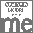 Pixelated icon with 'EVERYONE LOVES' text above three heart symbols and large lowercase 'me' below, showing animation changes in heart colors.