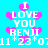 Pixelated cyan background with repeated white text "I LOVE YOU BENJI" and pink hearts, timestamp "11*23*07" visible in white.