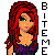 Pixel art icon of a cartoon woman with long red hair wearing a purple top, standing next to vertical black text reading "BITEME" on a white background.