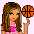 Pixel art of a girl in pink outfit holding an orange basketball, with separate views of her torso and legs on light purple background.