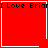Red square with white borders contains four identical ; top-right shows a small heart, bottom-right shows a star. Black text "I Love Brian" spans the top and bottom edges
