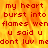 Red pixelated text on a yellow-orange flame background with repeated phrases about heartbreak and unrequited love.