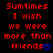 Red pixelated text on black background reads "Sumtimes I wish we were more than friends" with blue heart and arrow symbols in different frames.