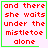 Four identical display red pixelated text on a light pink background with green borders, each containing the phrase "and there she waits under the mistletoe alone" with one featuring a small green heart and another a green asterisk
