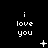 Black background with white pixelated text 'i love you' repeated in a , each containing distinct small symbols like plus signs and dots