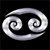 Static grayscale spiral icon with two interlocking spirals on a black background, rendered in pixelated style with anti-aliased edges and subtle shading gradients.