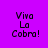 Four identical pixelated text on purple background with light pink horizontal bars over different lines of "Viva La Cobra!" text