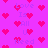 Pixelated pink hearts and faded blue text repeat across a bright purple background in a static pattern.