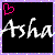 Four identical display 'Asha' in white script over black, each with a heart symbol; top-left and bottom-left have pink hearts, top-right and bottom-right have white hearts