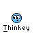 Pixelated blue circular icon with multiple facial expressions above the text "Thi nkey" on gray background.