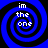 Four identical blue and black spiral patterns with white text reading 'im the one' arranged in a on a solid dark background