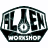 A split-screen icon with a black-and-white hexagonal 'ALOHA WORKSHOP' logo on the left and green pixelated text 'Original Icons .com' on a dark green background to the right.