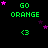 Green 'GO ORANGE' text with '<3' symbol and pink/purple stars on black background, animated star positions across frames.