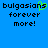 Blue background with black pixelated text reading 'bulgasians forever more!' and a green pixelated heart symbol replacing the 'i' in 'bulgasians'.